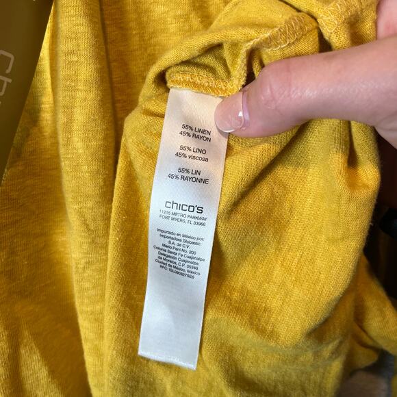 Chicos Women's Shirt Sz 2 Large Bell Sleeve Yellow Linen Blend Pleated New - Picture 4 of 7